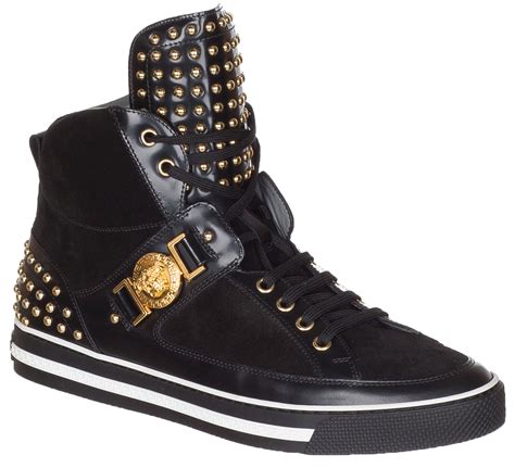 mens versace collection black leather shoes|versace sneakers men price.